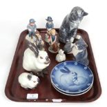 Royal Copenhagen animal figurines and collectors plates including Rabbits, Cats and Kittens and
