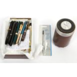 Parker ''Vac Band'' fountain pen with gold nib; Samuel Mordan gold cased propelling pencil; other