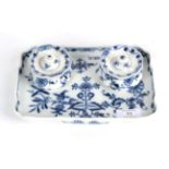 A 20th century Meissen 'Blue Onion' desk standish with two inkwells