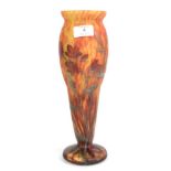 A French art glass vase, with floral painted decoration signed 'Lysies'