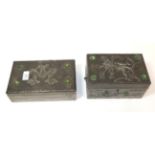 Two Arts and Crafts hammered pewter trinket boxes