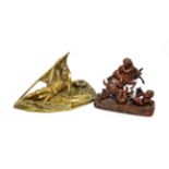 ^ A French brass inkwell stamped ''Quand Meme'', dated 1914 and 1915; and a French spelter figure
