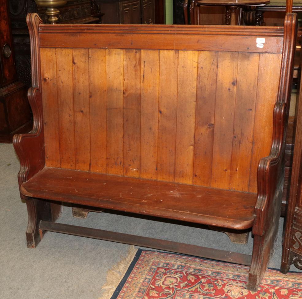 ^ A late 19th century pitch pine pew, 138cm wide