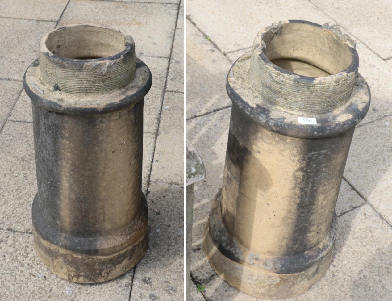 ^ A pair of circular chimney pots, 67cm high