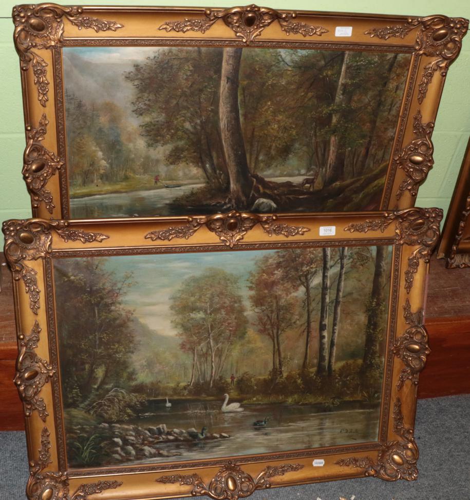 ^ Continental School (early 20th century) A pair of woodland landscapes, each signed indistinctly