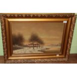 ^ J. Klonge (20th century) Winter landscape, Holland, signed, oil on canvas 39cm by 59cm