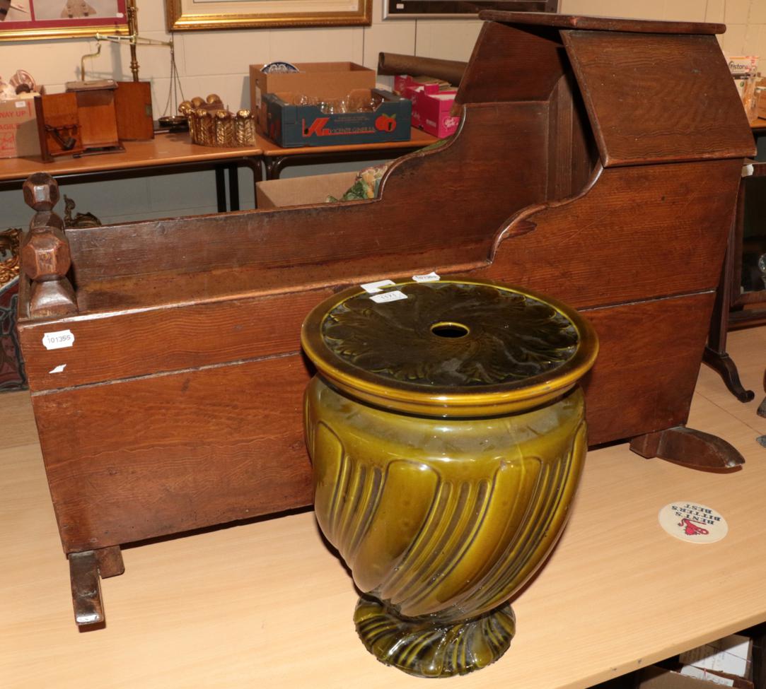 Victorian grain-simulated cradle and a green glaze garden seat