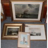 C H Cox 20th century, Shipping on choppy waters, oil on board, together with three further