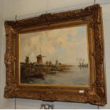 ^ J* Schipperus, 20th century, Dutch Canal scene with moored boats, signed, oil on canvas, 57cm by