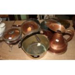 ^ A brass warming pan; a brass jam pan; and a quantity of assorted copper pans and bowls