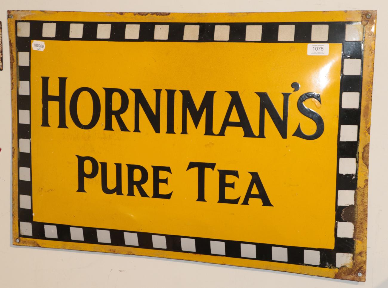 ^ A single sided enamel advertising sign, Hornimans Pure Tea, 50cm by 74cm