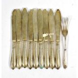 White Star Line Kosher Fish Knives seven 'Milk' and two 'Meat' together with a fork 'Meat with