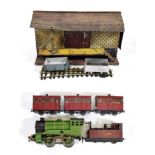 Bing Early Goods Platform (F-P) Hornby O Gauge c/w 0-4-0 locomotibe 1842 (G, lacks tender) narrow