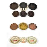 Cunard/White Star Line Ashtrays including two large and three small Bakelite, two copper, one brass,