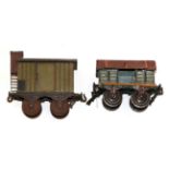 Marklin Gauge 1 Two Wagons (i) Four plank wagon with hinged cover (G, lacks one side door) (ii)