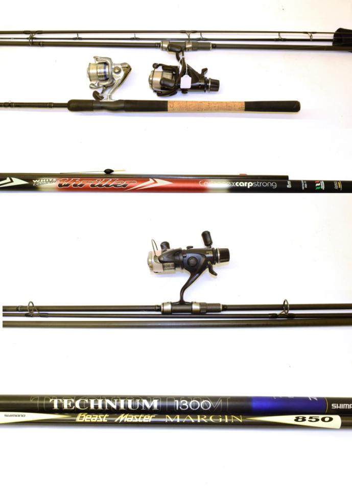 A Nash Entity two-piece carbon carp rod, fitted with Shimano Baitrunner 5000 GTE spinning reel;