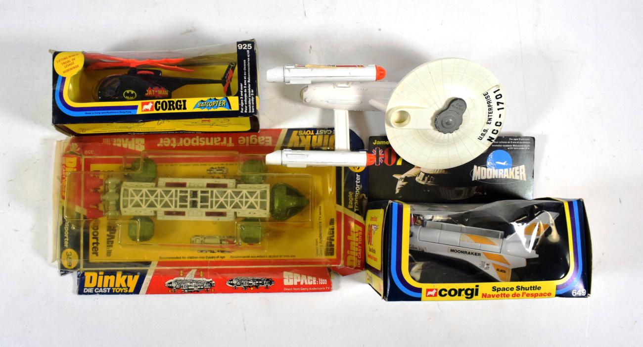 Corgi 925 Batcopter (E box G) 649 James Bond Moonraker Space Shuttle (E, but has additional decals);