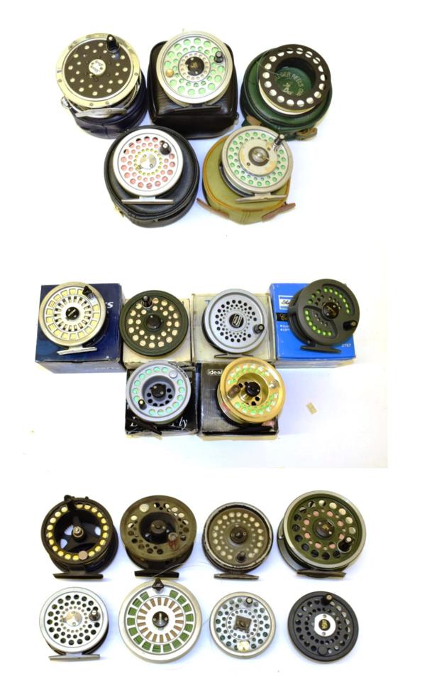 A ''The Kielder'' (C.C. 325) 3 1/4 in alloy trout fly reel, fitted with line, padded case; a