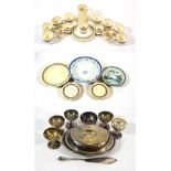 Elder Dempster Line Group including metalware: two section oval dish, five sweet dishes, small