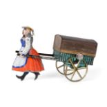 Charles Rossignol Friction Girl With Cart handpainted figure with rotating legs pulling a cart