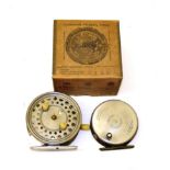A Hardy, The ''Perfect'', 3 5/8 in narrow drum alloy fly reel, Duplicated Mark II check, ebonite
