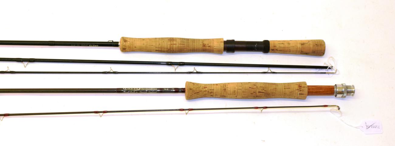 A Greys of Alnwick ''Greyflex 11' 3'' #7/8'' three-piece carbon fly rod, cloth bag, rod tube, and