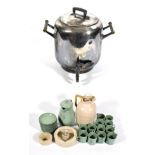 Orient Line Anchor Logo Group consisting of catering hot water pot, 13 green cups and saucers,