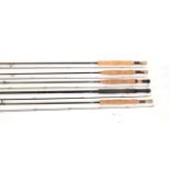 Five carbon fly rods, comprising: Airflo Classic two-piece 9' AFTM 7-8; Airflo Classic two-piece