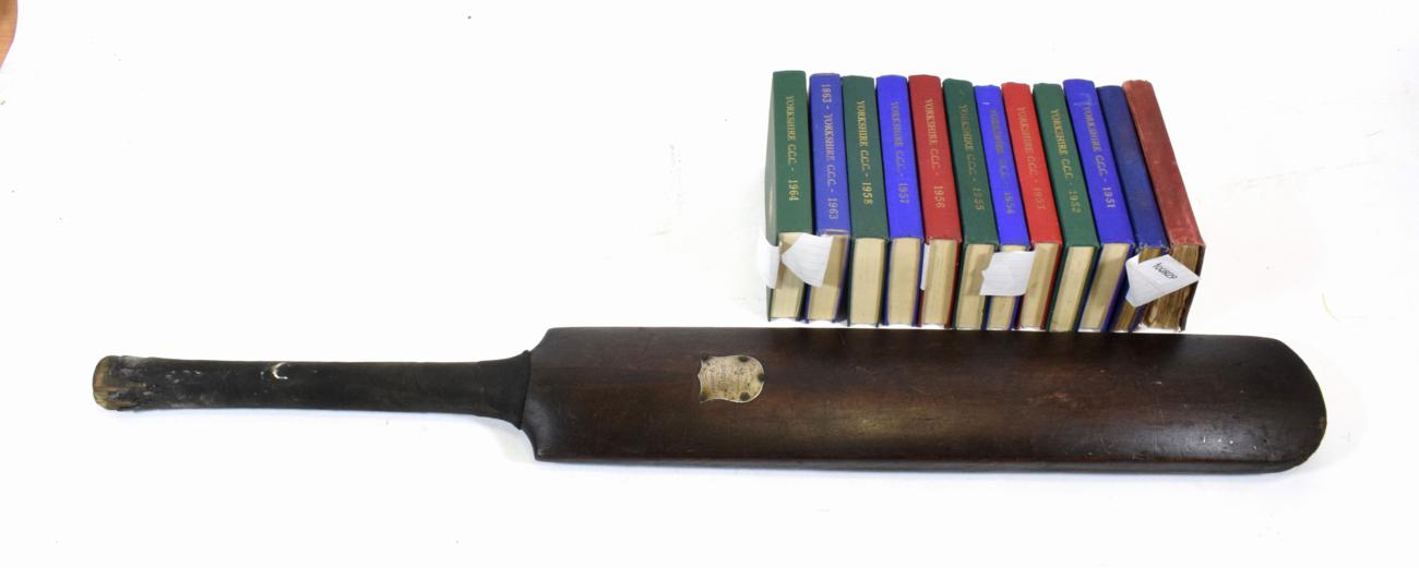 John Fensom Cricket Bat (Late 19th Century) with metal shield verso engraved 'Presented to B