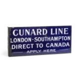 Cunard Line Enamel Wall Mounted Sign 'Cunard Line London-Southampton Direct to Canada - Apply