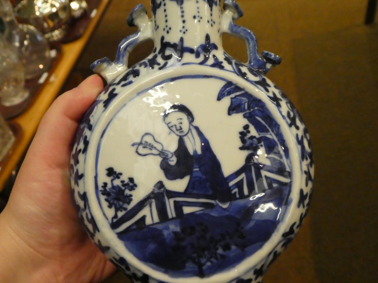 Two Chinese blue and white porcelain twin handled moon flasks, an 18th century tea bowl, two 19th - Image 5 of 8