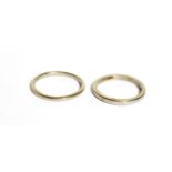 Two band rings stamped 'PLATINUM', finger sizes M and O (2). Gross weight 6.1 grams.