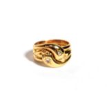 An 18 carat gold diamond set snake ring, finger size P1/2. Gross weight 11.0 grams.