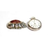 A sterling silver open faced pocket watch, signed H.Samuel Manchester; and a silver pig pin