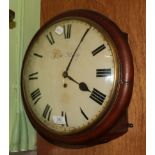 A mahogany single fusee wall timepiece, painted dial inscribed J H PercyMetal gut wire driving the