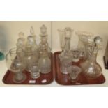 Two trays of 19th century and later decanters, vases and stem cupsDecanters - mixed conditions, some