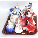 A tray of Royal Doulton and Coalport ladies including 'Autumn Breezes' and 'Top o the Hill'