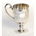 A Victorian silver mug, maker's mark WWH, Sheffield, 1865, the bowl tapering and on spreading