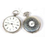 A silver open faced chronograph pocket watch, signed I Simmons Manchester, Chester hallmark 1861 and