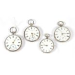 Three silver open faced pocket watches and a lady's silver fob watch, signed Savory & Sons