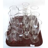 A graduated set of three Alvar Aalto ''Savoy'' glass vases; and a set of six tall pedestal glasses