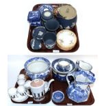 A mixed selection of 20th century ceramics including blue and white jugs and bowls; Wedgwood