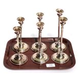 Three pairs of Italian silver candlesticks, with English import marks for Birmingham, 1998. in three