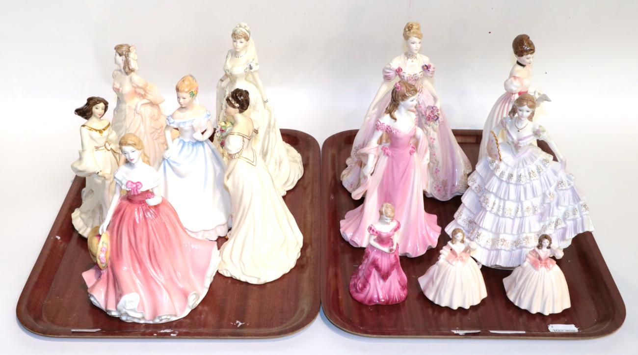 Thirteen Royal Worcester, Royal Doulton and Coalport figures