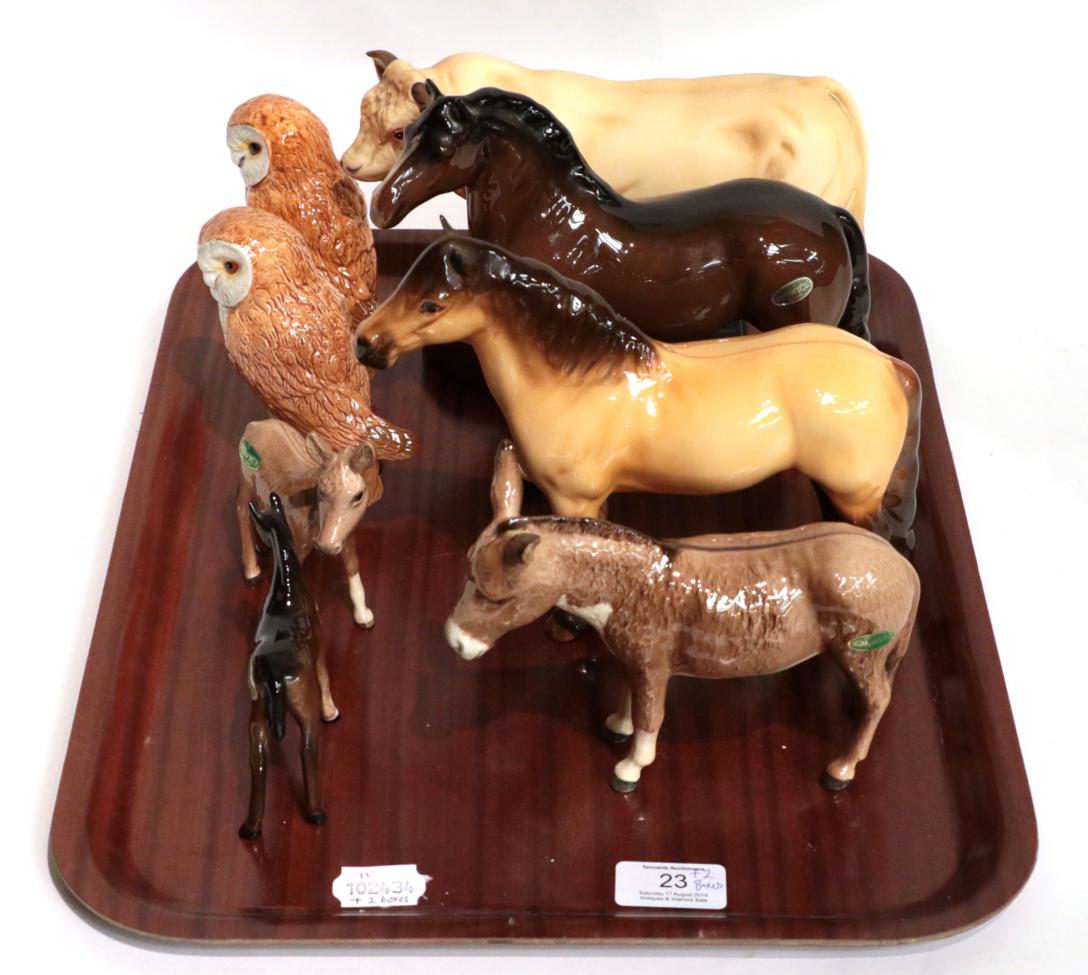 Beswick Including: Connoisseur Charolais Bull, model No. A2463A on wooden plinth, Highland Pony ''