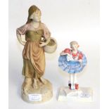 A Royal Doulton figure Coppelia HN2115, circa 1952; and a Royal Dux figure of a girl and basket,