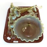 A tray of vaseline glass epergne elements