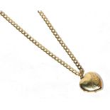 A 9 carat gold diamond set heart locket, on a 9 carat gold curb link chain, chain length 58.5cm.