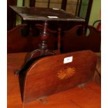A miniature 19th century inlaid mahogany tilt top tripod table (a.f.), together with an Edwardian