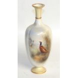 A Royal Worcester vase painted with pheasants by James Stinton (1870-1961) Gilt decoration is rubbed